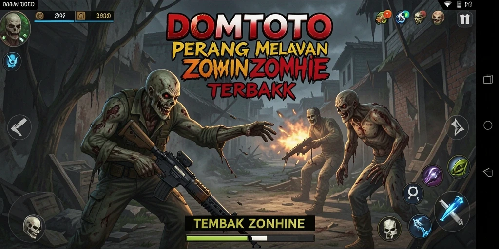 Tampilan antarmuka menegangkan dari game Tembak Zombie.