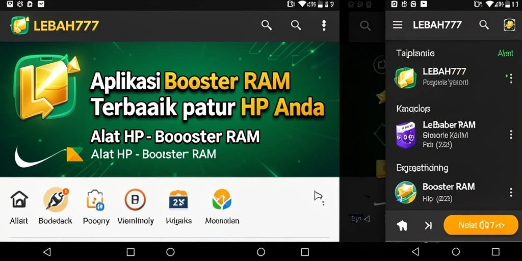 Tampilan antarmuka aplikasi LEBAH777 yang mudah digunakan untuk Booster RAM.