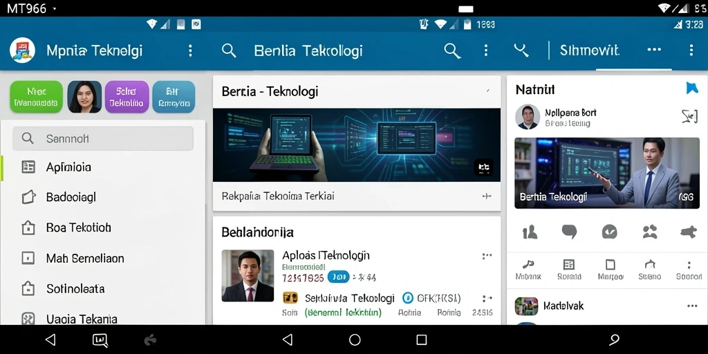 Antarmuka menarik dari aplikasi MT966 untuk berita teknologi.