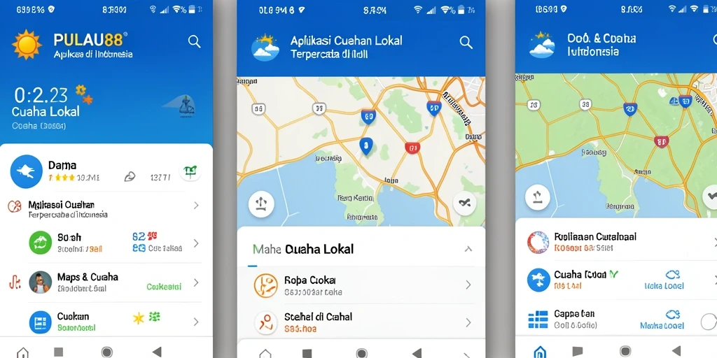 Antarmuka aplikasi PULAU88 yang menampilkan laporan cuaca lokal.