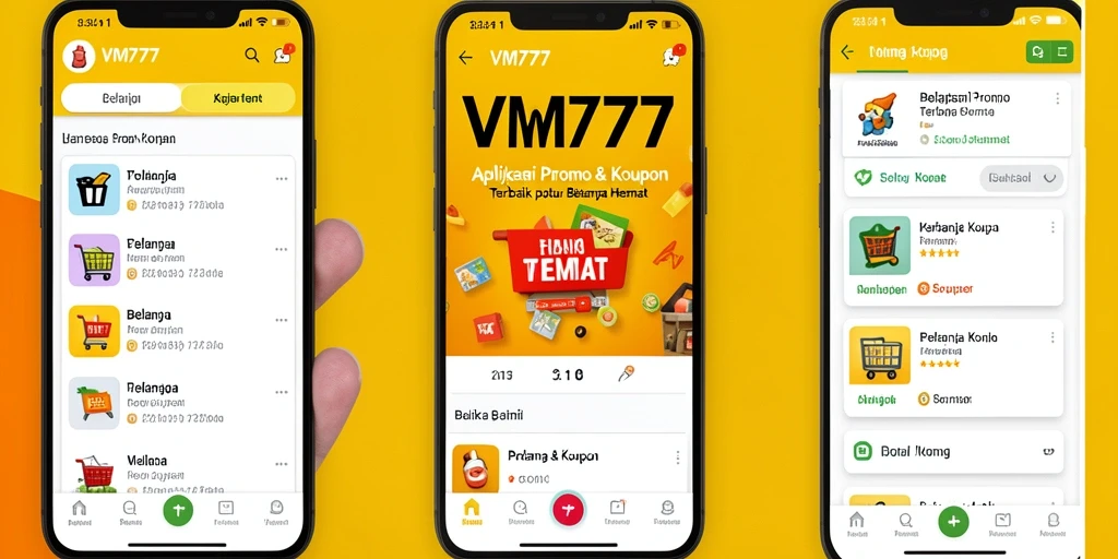 Tampilan utama aplikasi VM777 dengan berbagai pilihan kupon